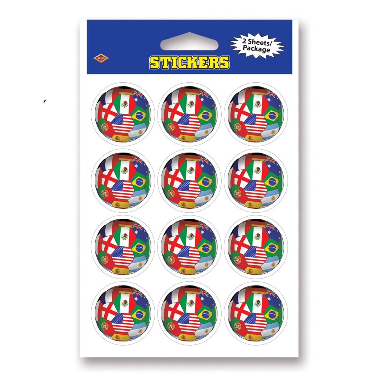 Beistle Club Pack of 24 Multi-Colored International Flags Soccer Ball Decorative Sticker Sheets 6"